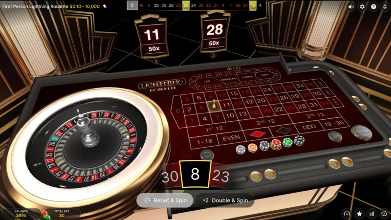 Lightning Roulette — mnożniki x50 na numerach 11 i 28 podczas spinu