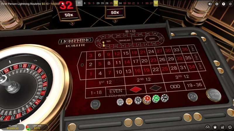 Lightning Roulette — wygrana z mnożnikiem x50 na numerze 32