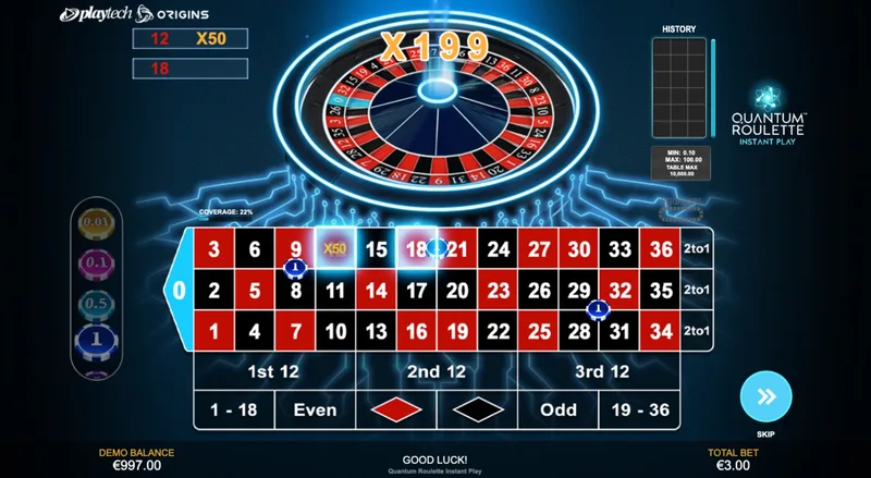 Quantum Roulette Playtech — mnożniki x50 i x199 na stole