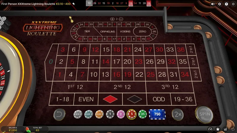 XXXtreme Lightning Roulette — stół z żetonami 750